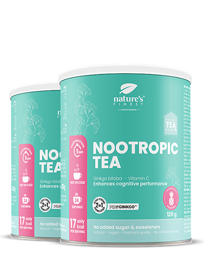 Nootropic Tea 1+1 , Stimulent Cerebral și Al Memoriei , Ceai Funcțional , Ceai Cu Ginkgo Biloba , ProGinkgo™ , Organic , Vegan , 240g