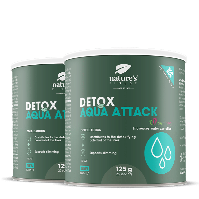 Nature's Finest Detox Aqua Attack | Cactinea băutură drenaj pentru reducerea retenției de apă | chlorella, armurariu + anghinare pentru detox