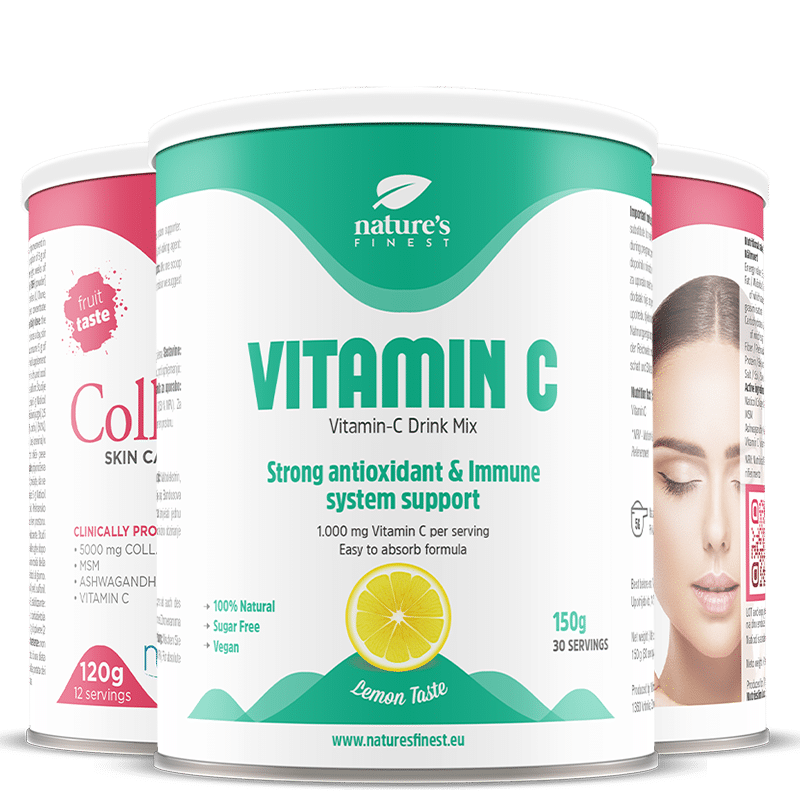 Îngrijirea Pielii cu Colagen 1+1 + Vitamina C | Supliment de Colagen Marin | Pulbere de Peptide | Reduce Ridurile | Natural | Colagen